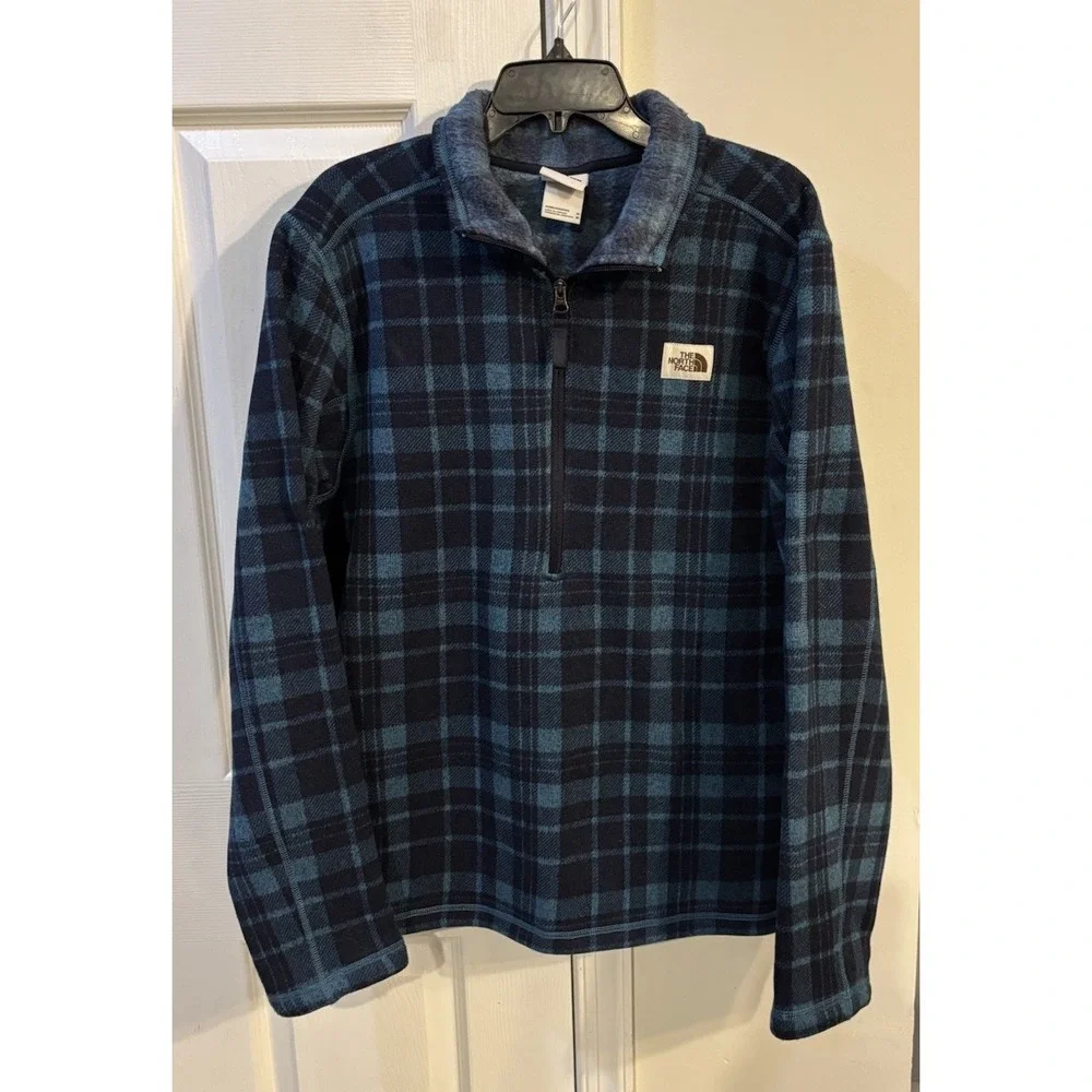 The North Face Gordon Lyons 1/4 Zip Pullover Men's Sz M Blue Black Plaid